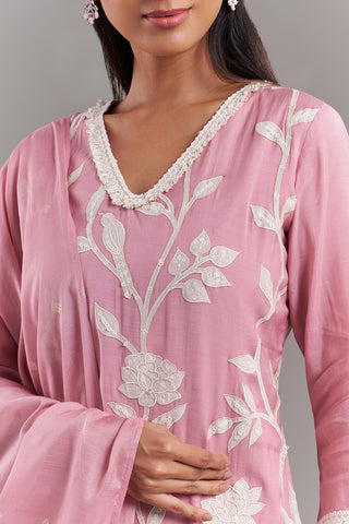 Pink Tissue Applique  Kurta Set