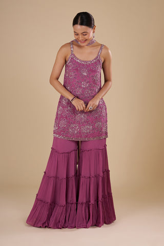 Plum Georgette Sharara Set