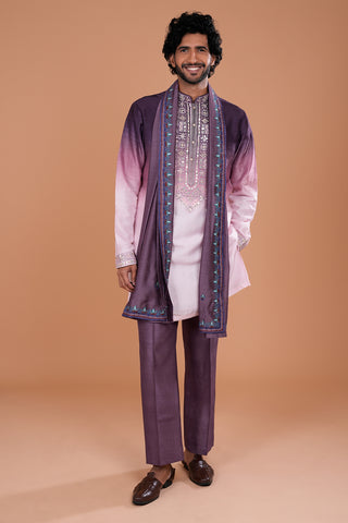 Plum Ombre Silk Men's Kurta Set with Threadwork