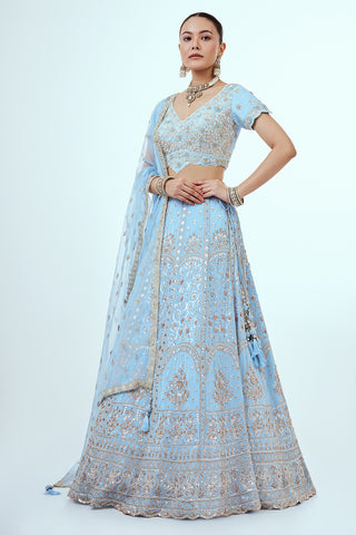 Powder Blue Crepe Lehenga with Zari Embroidery