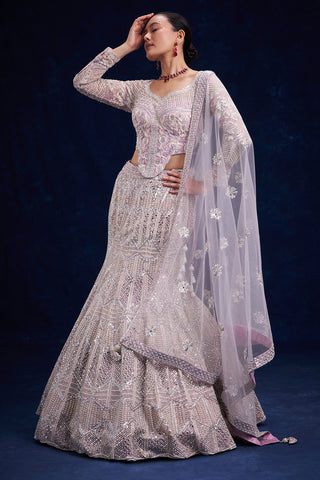 Purple Net Bridal Lehenga with Cutdana and Sequin Work