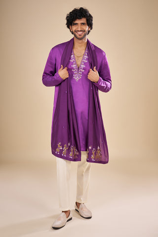 Purple Silk Kurta Set with Thread Embroidery