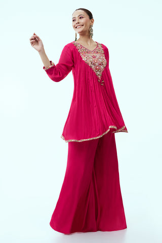Rani Pink Chinon Palazzo Set with Zardosi Embroidery
