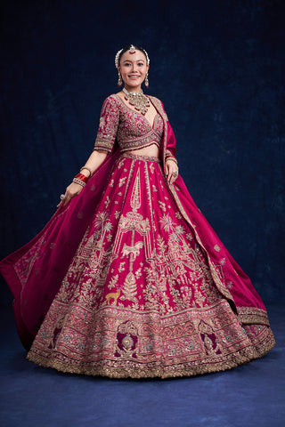 Rani Pink Raw Silk Bridal Lehenga with Regal Zardozi Work