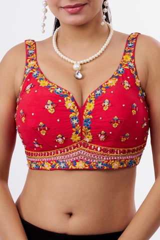 Rani Raw Silk Blouse with Floral Embroidery