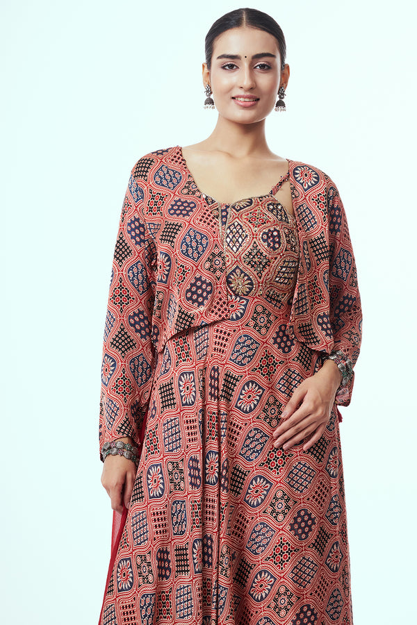 Red Modal Indo-Western Set with  Zardozi Work