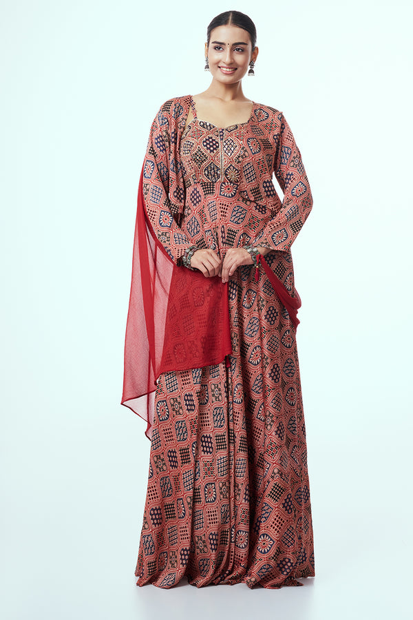 Red Modal Indo-Western Set with  Zardozi Work