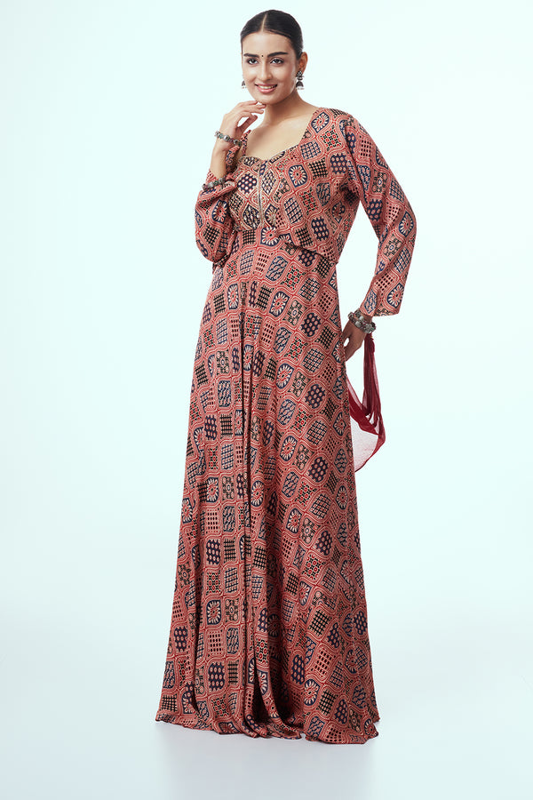 Red Modal Indo-Western Set with  Zardozi Work