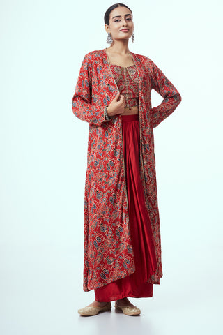 Red Modal Indo Western with Mirror Work