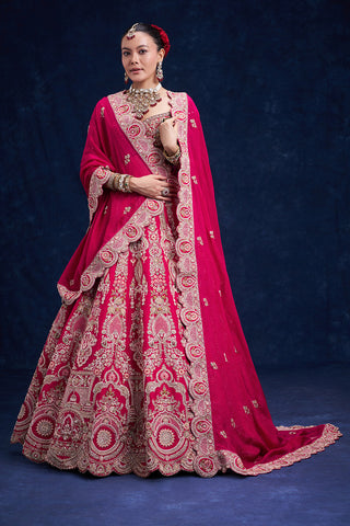 Red Raw Silk Bridal Lehenga with Regal Resham Work