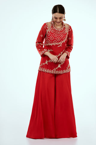 Red Uppada Silk Co-ord Set with Gota Work