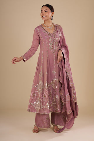 Rose Mauve Silk Blend Kurta Set