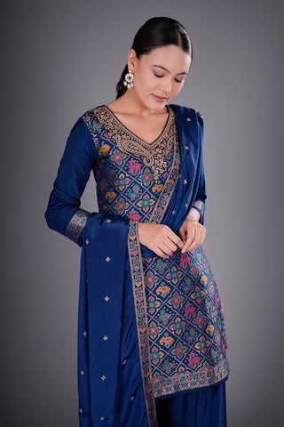 Royal Blue Pure Silk Banarasi Kurta Set with Zari Embroidery