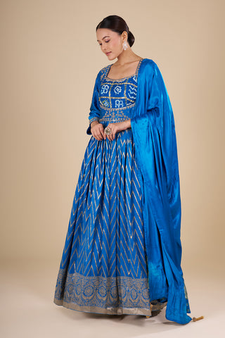 Royal Blue Silk Blend Anarkali Set