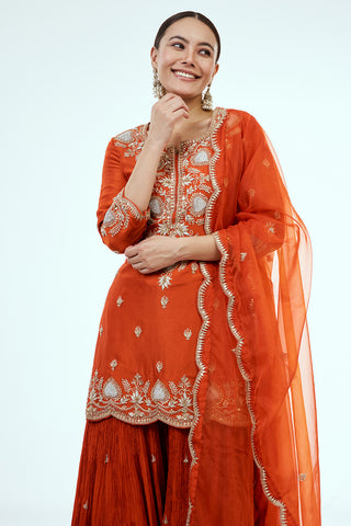 Rust Silk Suit Set with Zardosi Work
