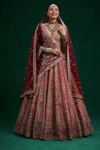 Rust Red Shimmer Tissue Bridal Lehenga with Zardozi and Resham Work