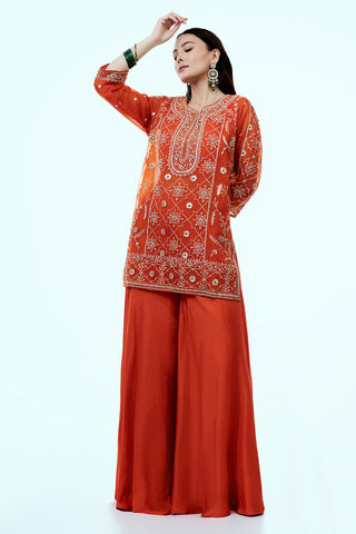 Rust Uppada Silk Suit Set with Zardosi Work