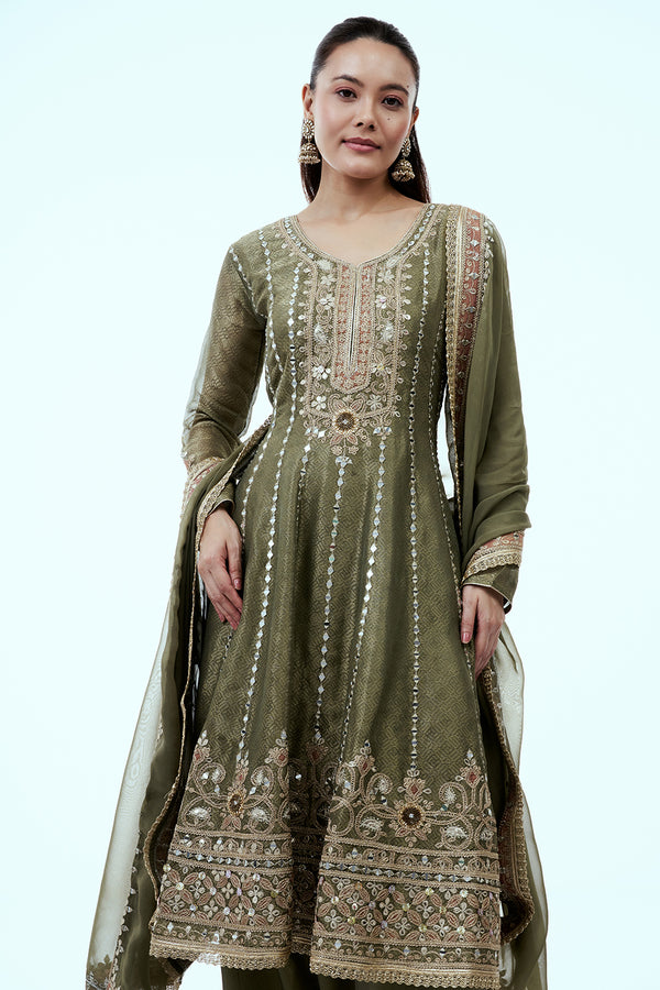 Sage Green Shimmer Tissue Palazzo Set with Gota Work