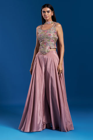 Onion Pink Palazzo Set with Cutdana Work