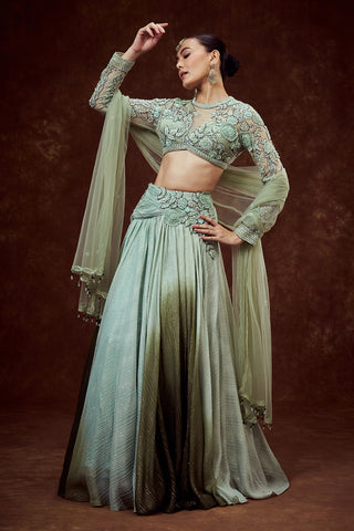 Sea Green Chanderi Bridesmaid Lehenga with Embroidered Blouse