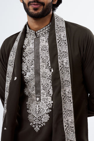 Slate Grey Zari Work Polyester Cotton Men's Kurta Set