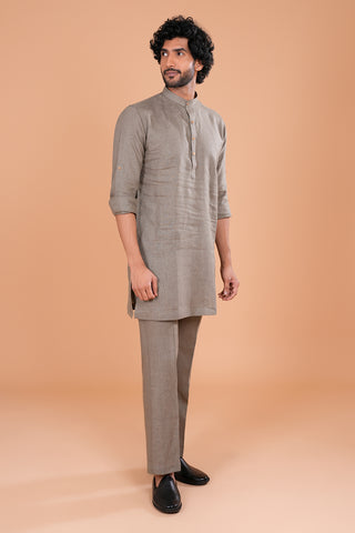 Subtle Taupe Textured Men's Kurta Set