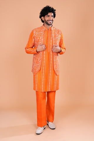 Vibrant Orange Printed Koti Set