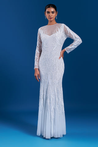 White Net Gown with Resham Work