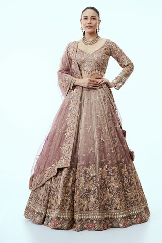 Wine Ombre Lehenga with Resham and Sequin Embroidery