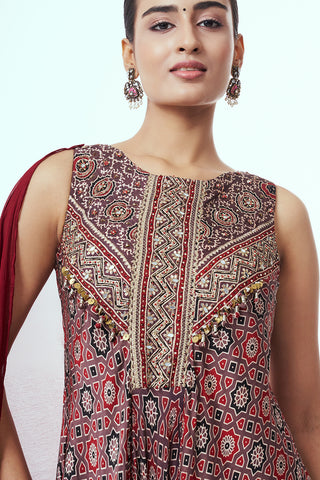 Maroon Modal Indo-Western Dress with Sequins Work