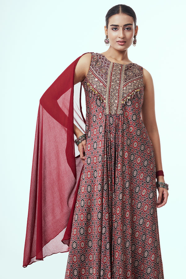Maroon Modal Indo-Western Dress with Sequins Work