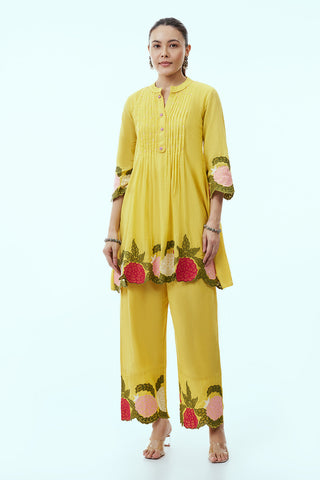 Yellow Mul Cotton Coord Set with Resham Embroidery