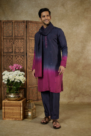 Ombré Berry Silk Kurta Set with Resham Work