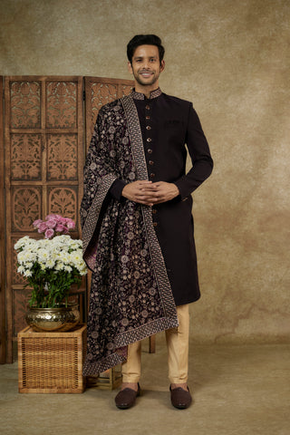 Lucknowi Velvet Sherwani Set