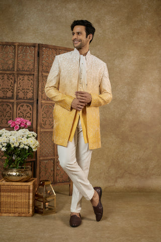 Yellow Ombré Silk Indo-Western Set with Zari Work